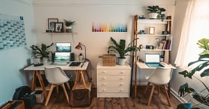 Declutter your home office with appropriate storage.