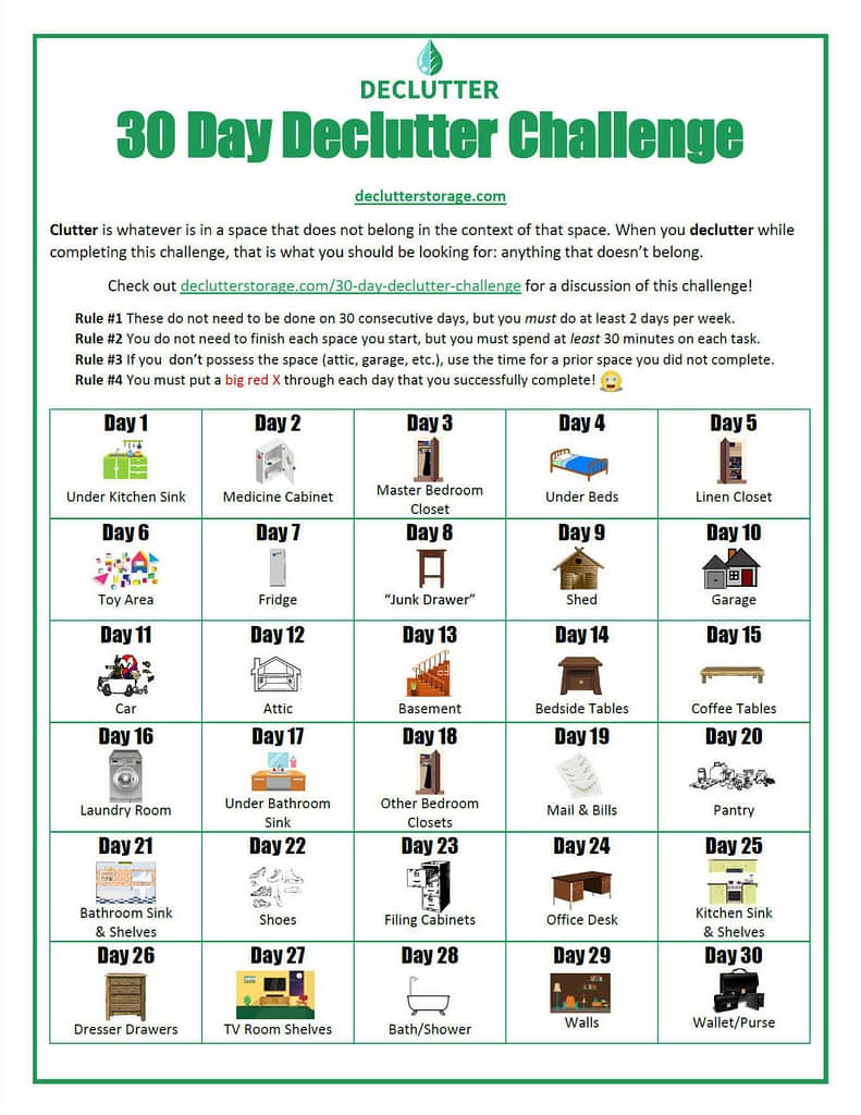 30 Day Declutter Challenge Printable Checklist