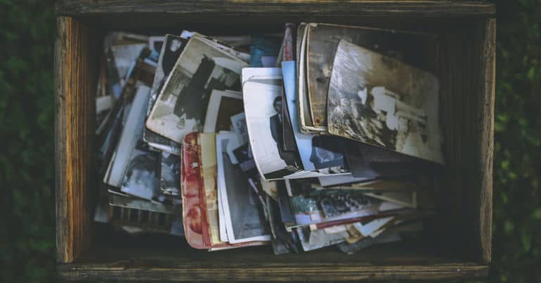 A box of old photographs and other memories.